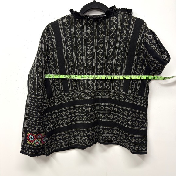 Gudrun Sjoden Cotton Cardigan, Size M, Black, Cream Multicolor Floral Embroidery - Picture 5 of 12